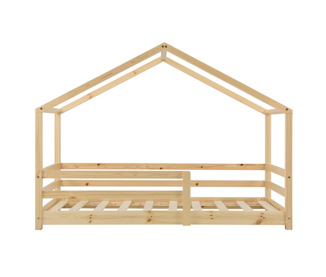 Cama para niños Knätten  En diseño de Casa con Somier madera pino 87x165 Blanco Mate/ Sahara
