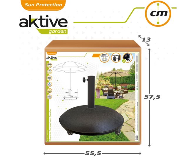 Soporte parasol  circular cemento con ruedas Aktive Garden Negro