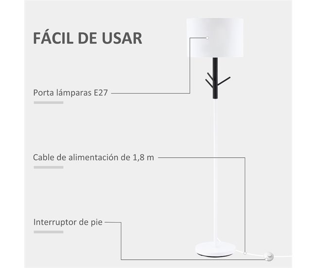 Lámpara de Pie HOMCOM B31-367V01 Blanco