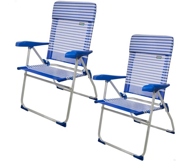 Pack ahorro 2 sillas playa Sicilia multiposición antivuelco c/cojín Aktive Azul