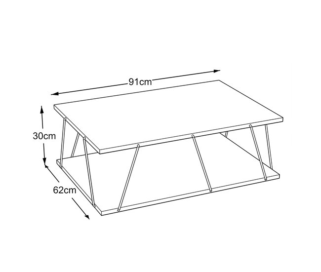 Mesa de centro Saltdal con estante aglomerado 91x62 Blanco