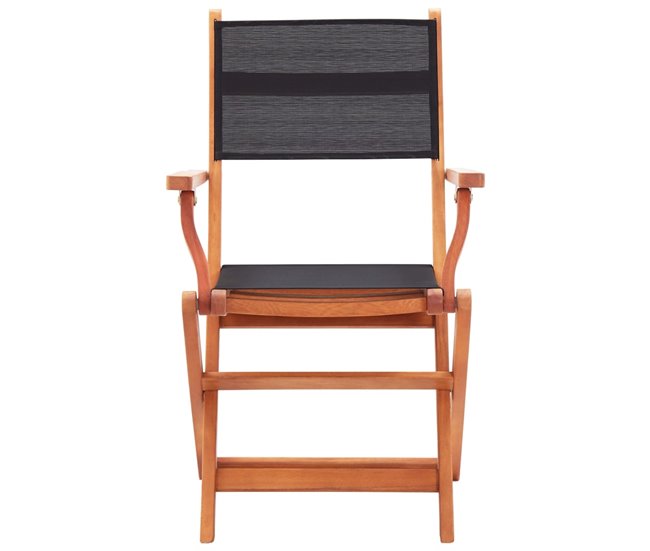 Set 4 sillas de jardín plegables de madera eucalipto Negro