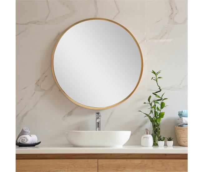 Espejo de pared para el baño Modugno redondo [en.casa] 50x2 Dorado