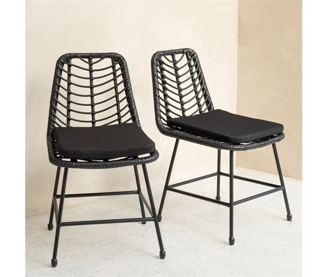 Lote de 2 sillas de ratán sintético con cojines OKA Negro