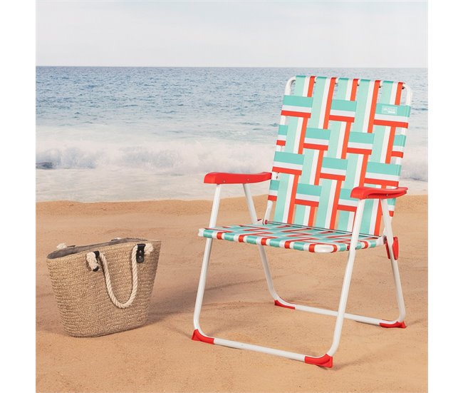 Aktive Silla de playa plegable asiento y respaldo XXL estilo retro poliéster cruzado Multicolor