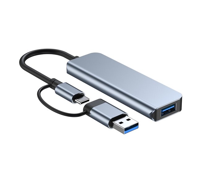 HUB USB 5 en 1 con lector de tarjetas SD y MicroSD, USB3 y USB-C a USB3 y USB2 Gris