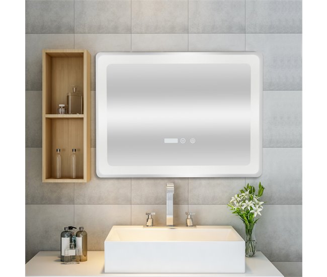 Espejo de pared con LED Casoli para baño antivaho reloj aluminio 60x3 Plata