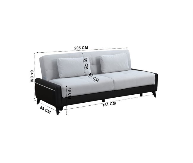 Sofá cama 3 plazas de tela DENVER  Negro/ Gris