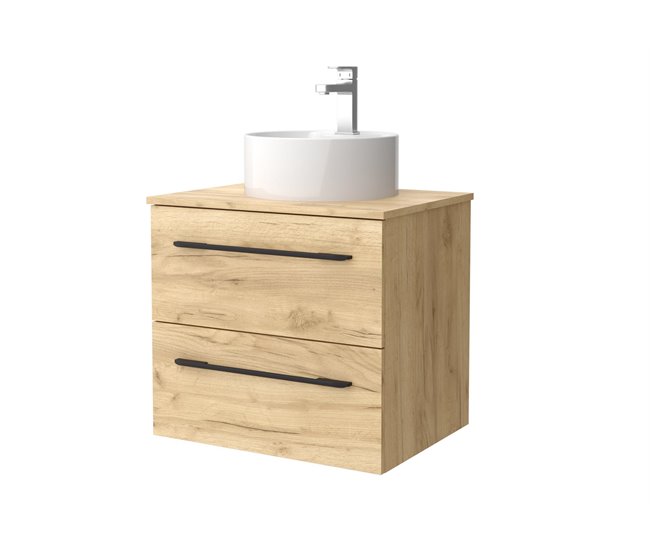 Mueble de baño Morai con tirador  | Lavabo sobre encimera 60 Roble