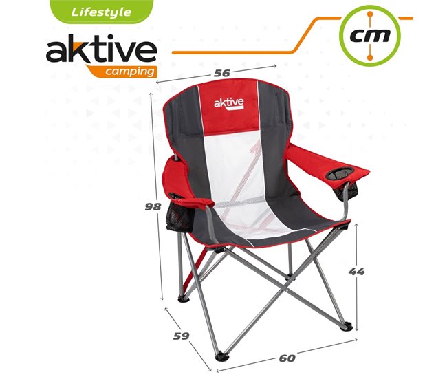 Silla plegable camping XL con posavasos Aktive Rojo