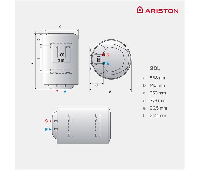 Termo eléctrico Ariston Pro1 Eco Slim 30 litros, Vertical Blanco Lacado