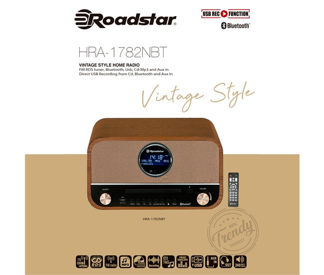 Radio CD Roadstar HRA-1782NBT Marron