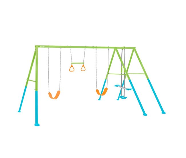Columpio jardín infantil doble con balancín y trapecio INTEX Verde