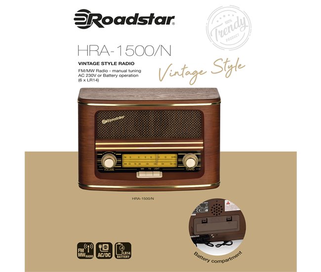 Radio retro Roadstar HRA-1500N Madera