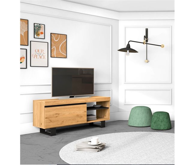 Mueble de TV con patas NATURALE Roble/Negro 120x40x43cm Marron