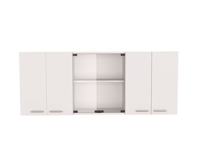 Mueble de Pared Cocina con Cristal 150, con multiples puertas Blanco