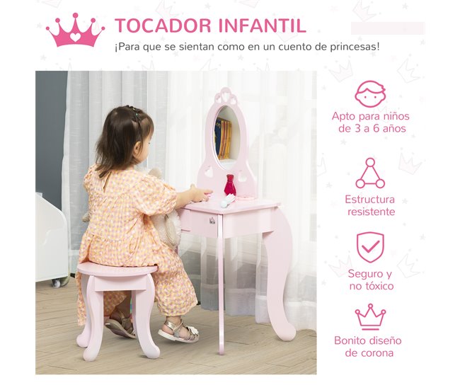 Tocador Infantil HOMCOM 311-036 60 Rosa