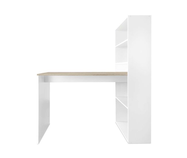 Mesa escritorio estanteria Roy 122x50 Natural/ Blanco