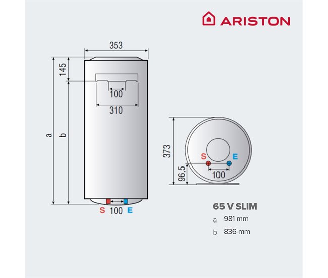 Termo eléctrico Ariston Pro1 Eco Slim 65 litros, Vertical Blanco Lacado