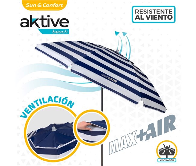 Sombrilla playa antiviento c/mástil reclinable y revestimiento UV50 Aktive Azul Marino