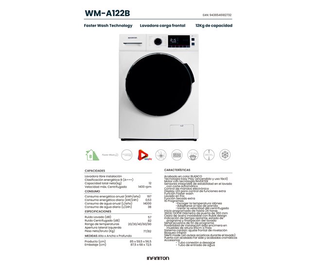 Lavadora Infiniton WM-A122B Blanco