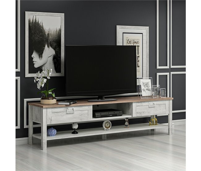 Mueble de TV elegante Hashøj con 2 estantes aglomerado Blanco