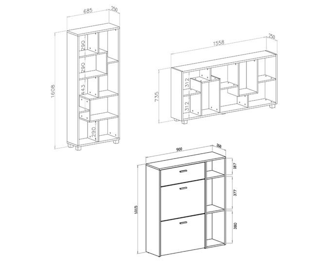 Pack de Muebles de Dormitorio - Modelo WIND - Zapatero + Estantería Roble