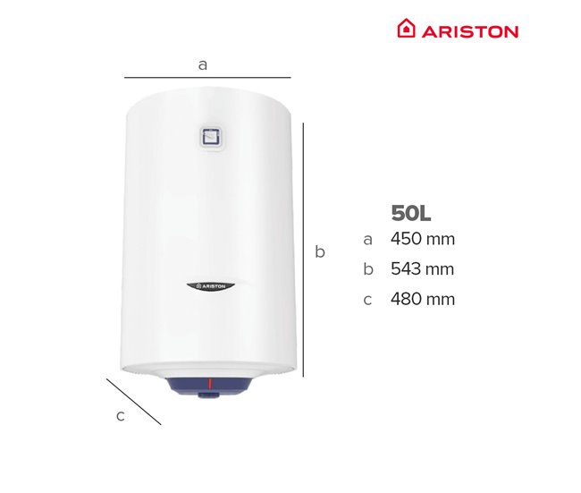Termo eléctrico, Ariston, Blu1 R 50 litros, Instalación Vertical Blanco Lacado