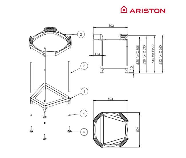 Ariston Trípode termo electrico con diámetro de 505/530/555/560mm Blanco Lacado