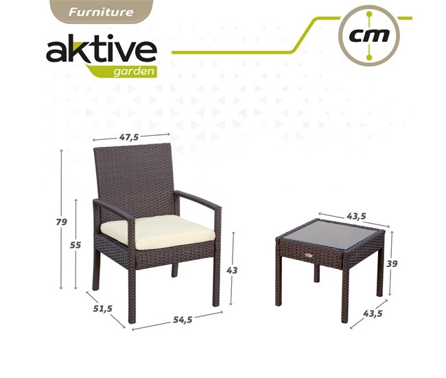 Conjunto muebles terraza con sillones y mesita ratán Aktive Negro