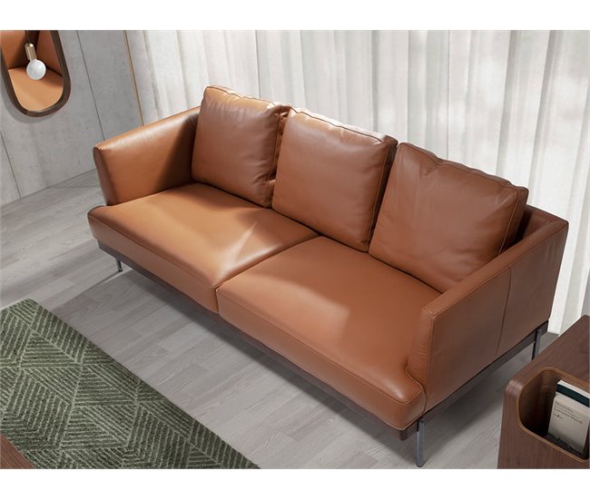 Sofá 3 plazas tapizado en piel marrón Marron Claro