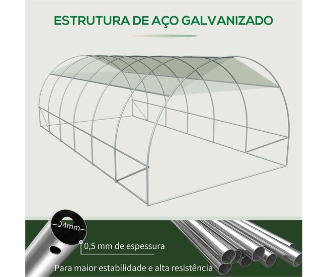 Invernadero de Túnel PE, Metal Galvanizado Outsunny Blanco