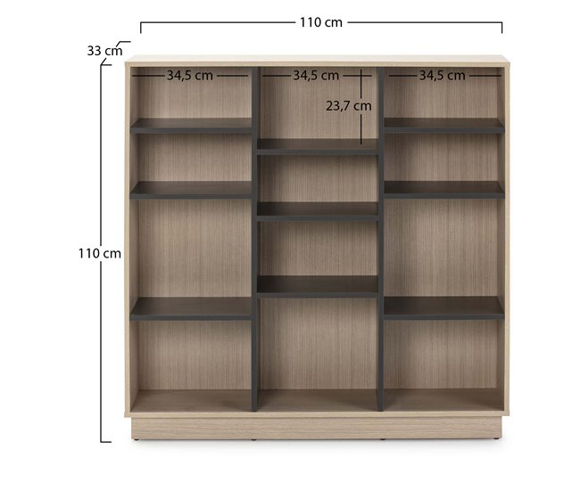 Estantería Librería Vigo 110x110 cm, estantería de Oficina, Color Roble/Gris, 110 x 33 x 110cm 110 Roble