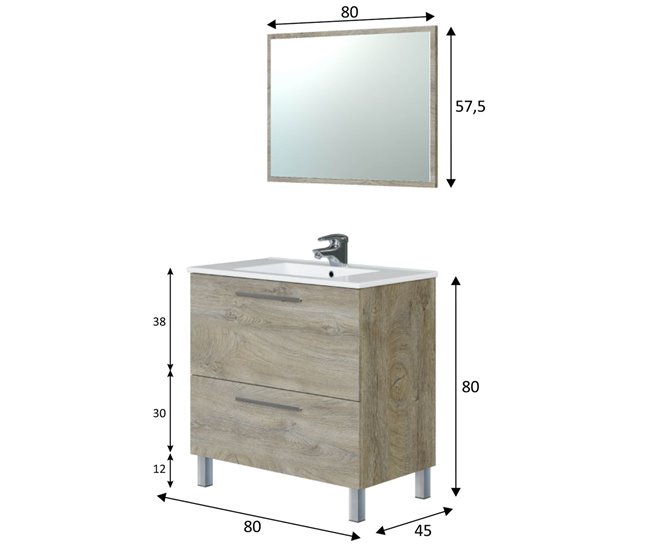 Mueble baño Luis 1 cajón 1 puerta espejo, sin lavabo, Alaska Madera