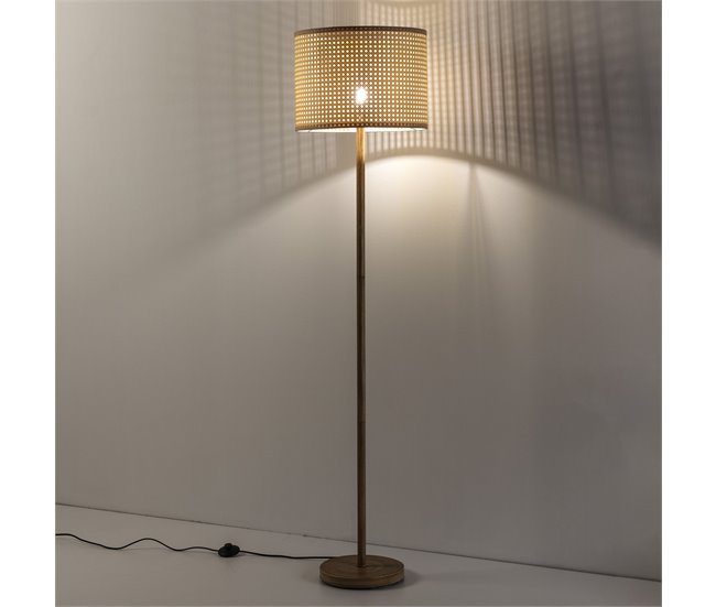 Lámpara de pie Keiko de metal imitación madera Beige