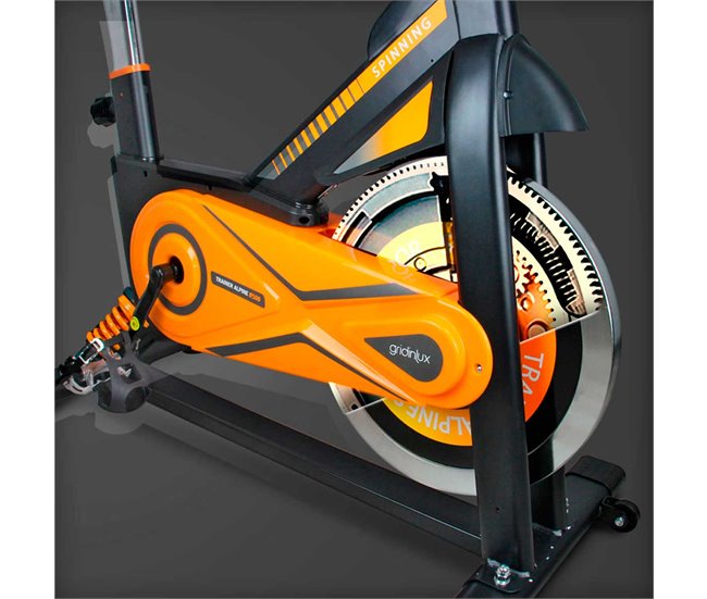 Bicicleta Spinning ALPINE 8500. Volante de Inercia 25 kg Avanzado. Gridinlux Naranja