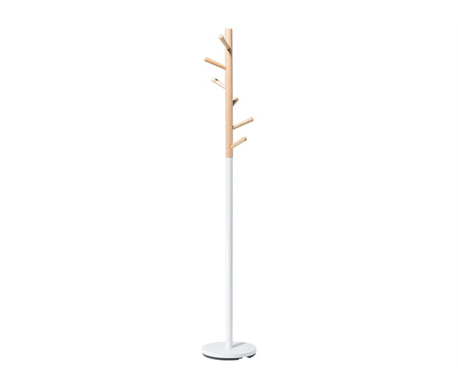 HOMCOM Perchero de Pie de Madera Perchero de Árbol con 6 Ganchos para Ropas  Bolsas y Marco de Metal para Salón Entrada Dormitorio 35x35x174 cm Blanco -  Conforama