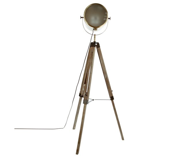 Lámpara de pie estilo industrial de metal, madera y cristal