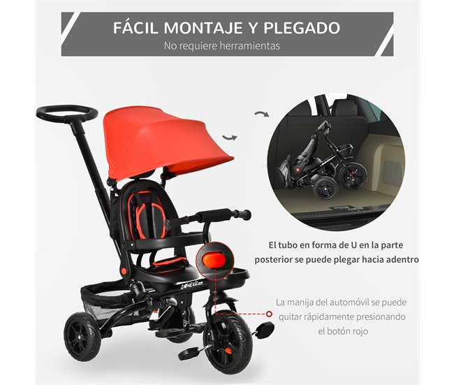 Triciclo para Bebé HOMCOM 370-198BK Rojo