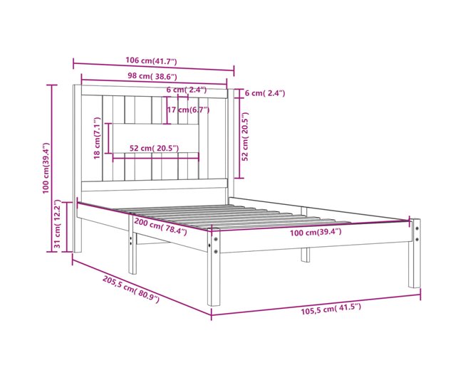Estructura de cama 100x200 Madera