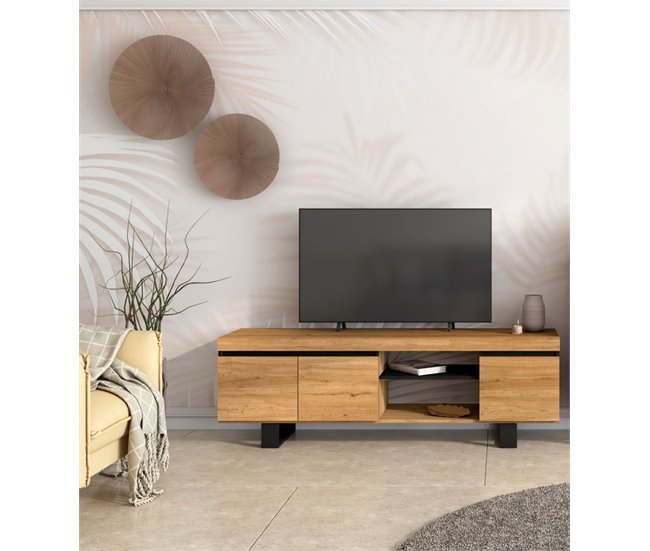 Mueble de TV con patas NATURALE Roble/Negro 160x40x43cm Marron