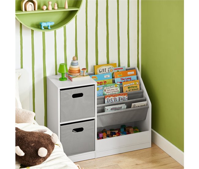 Librería Infantil para niños con 2 Cestas SoBuy KMB76-W Blanco