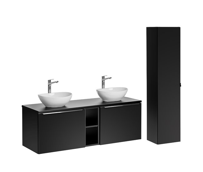 Conjunto mueble lavabo doble 2 nichos y columna Eros 46 Negro