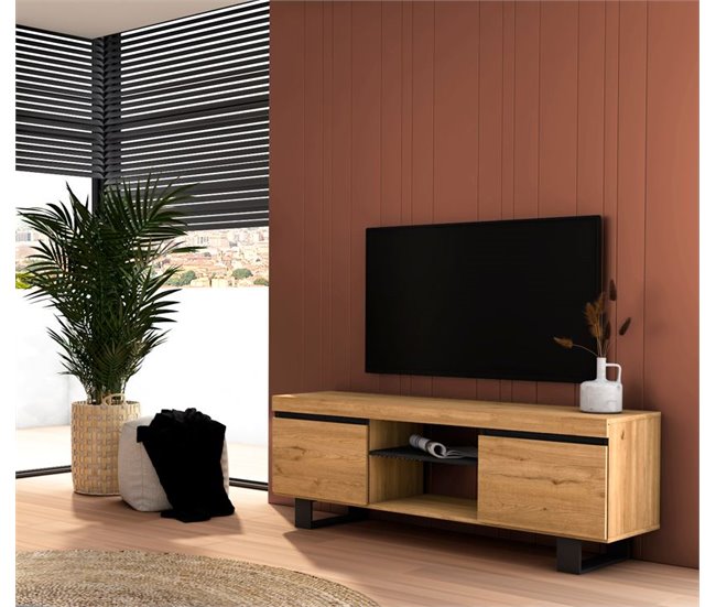 Mueble de TV con patas NATURALE Roble/Negro 140x40x43cm Marron