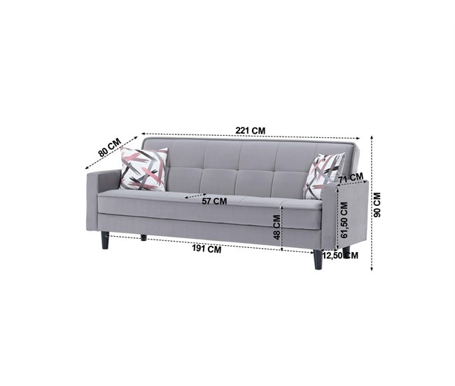 Sofá cama de 2 plazas ENZO incluye 2 cojines decorativos Gris