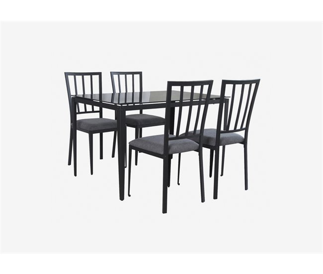 Conjunto de mesa + 4 sillas BERRY negro. Mesa fija. Gris