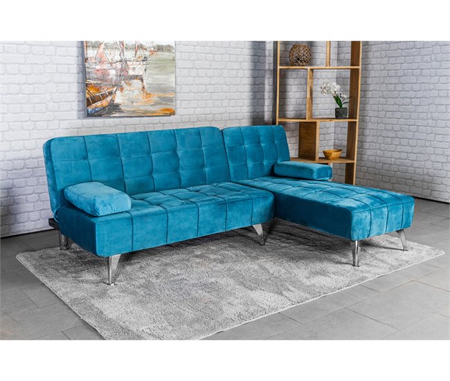 Sofá-cama chaise longue con mesita de centro Azul