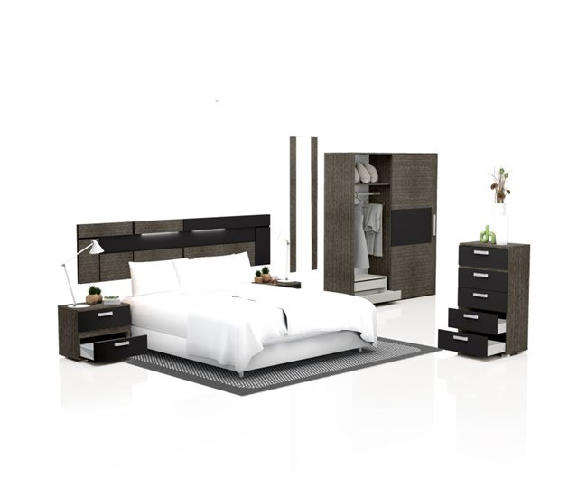 Dormitorio Ataneq Dark 5C Plus Ceniza - Negro Negro/ Gris