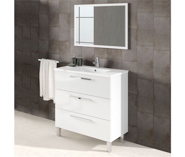 Mueble de baño blanco Athena 3 cajones + espejo 80 Blanco