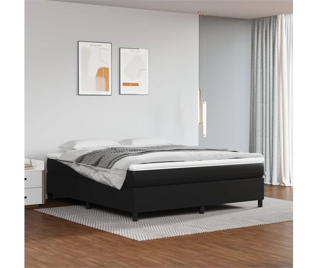 Estructura de cama box spring cuero sintético negro 180x200 cm - Conforama